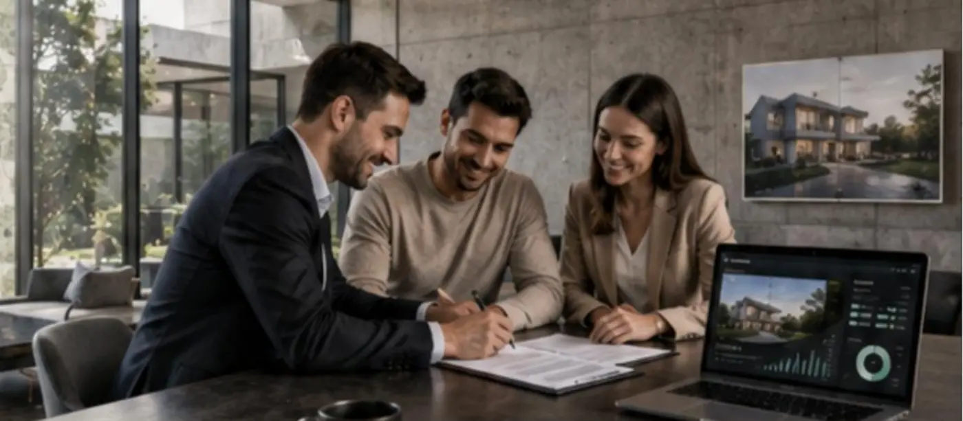 Agente inmobiliario trabajando con clientes